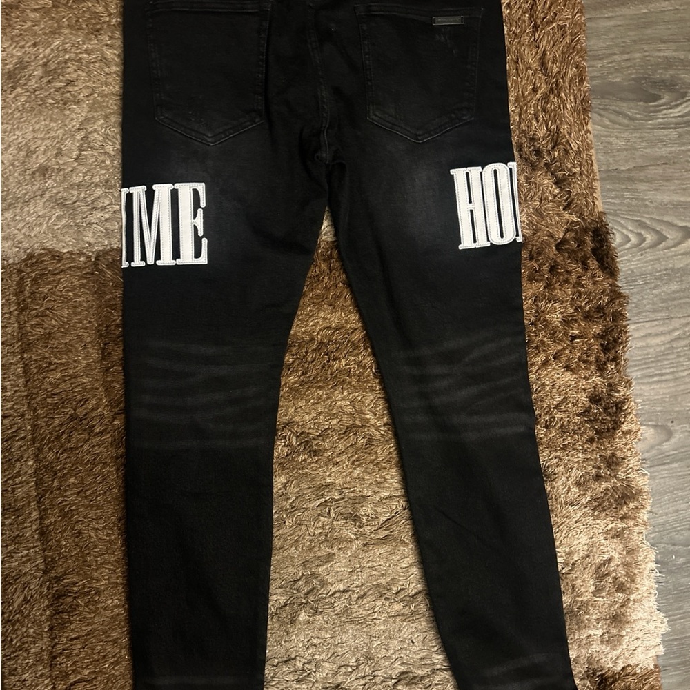 Men's Black Skinny Jeans with White Lettering